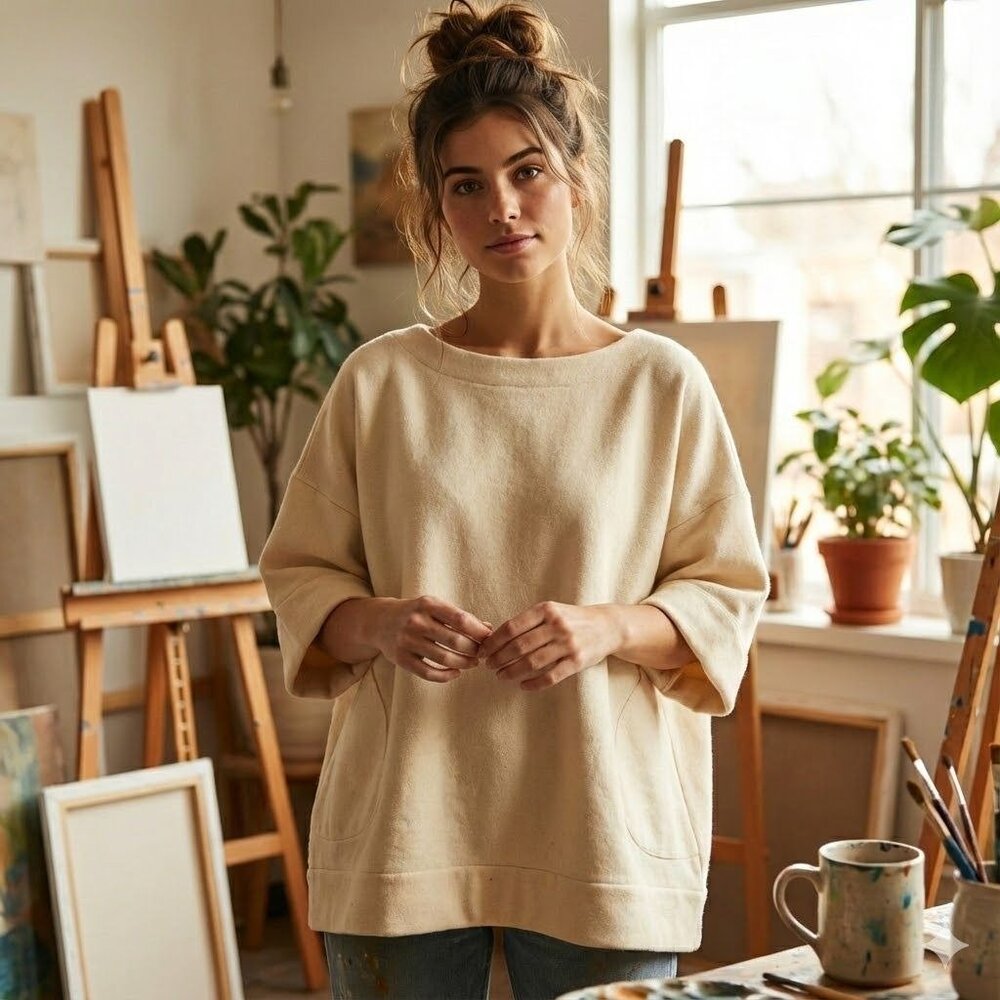 Lauren Winter Poet Top Cream White 100% Wool One Size A-Line Oversized Lagenlook